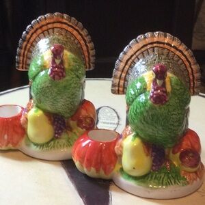 Colorful Turkey Candle Holders semi vintage